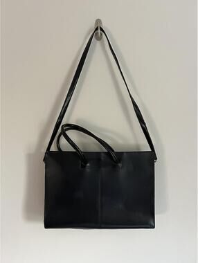 Daniela Moda Black Leather Handbag Dual Handles Tote Shoulder Strap